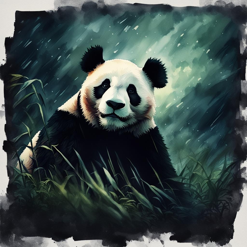 Moody Panda in Watercolor Style