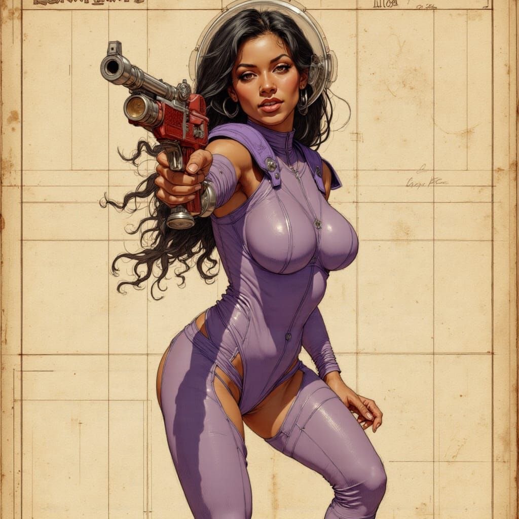 Retro-Futuristic Black Woman Warrior with Ray Gun