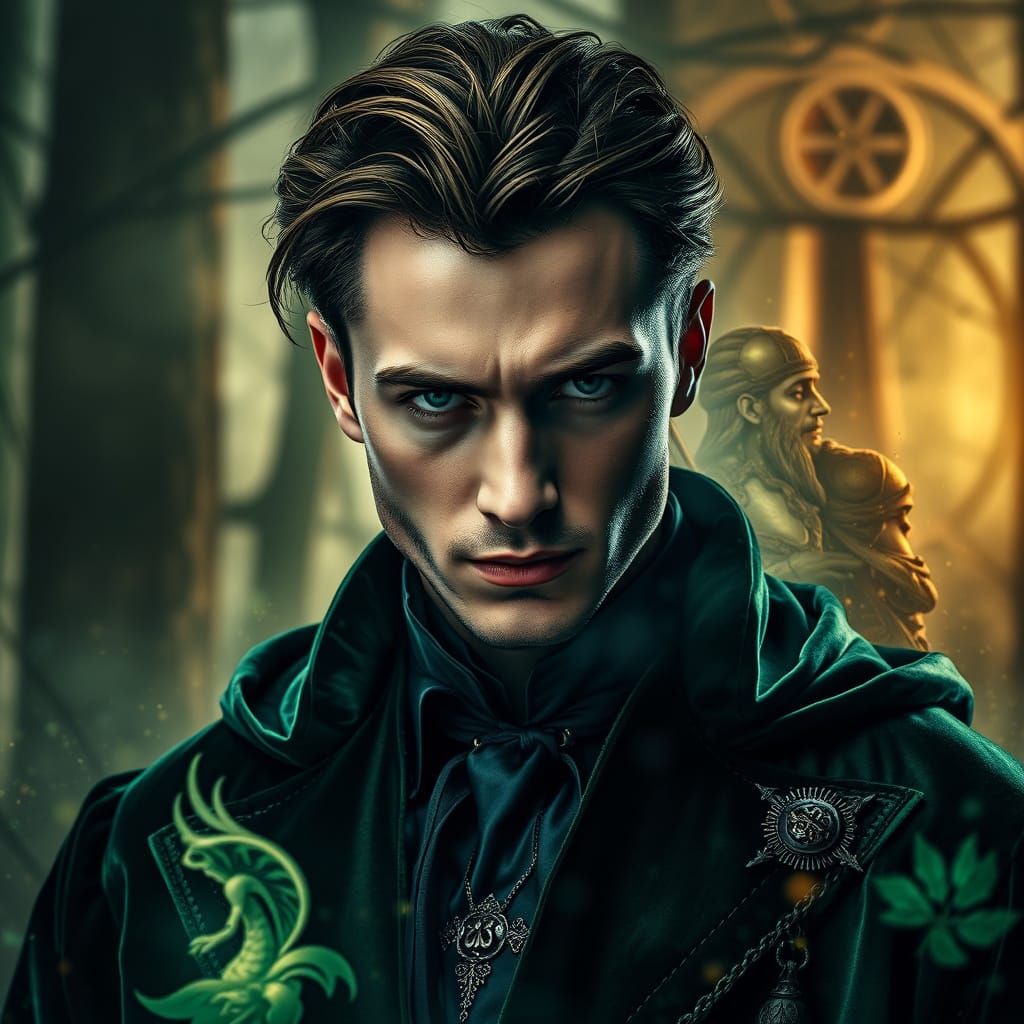 Dark Wizard in Mystical Double Exposure Backdrop