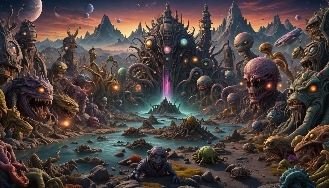 Alien Monsters in Multicolour World: Twilight Zone Style