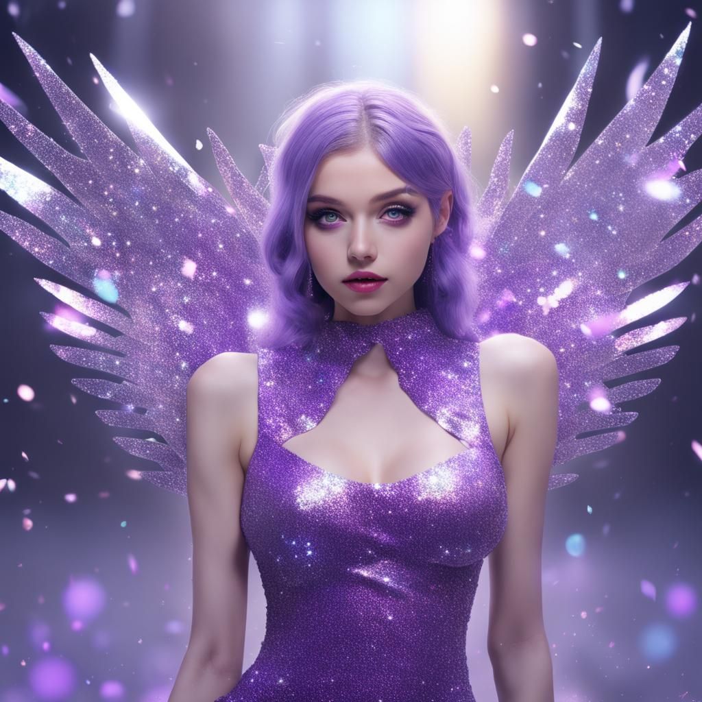 Glittercore Angel: A Purple Portrait of Beauty