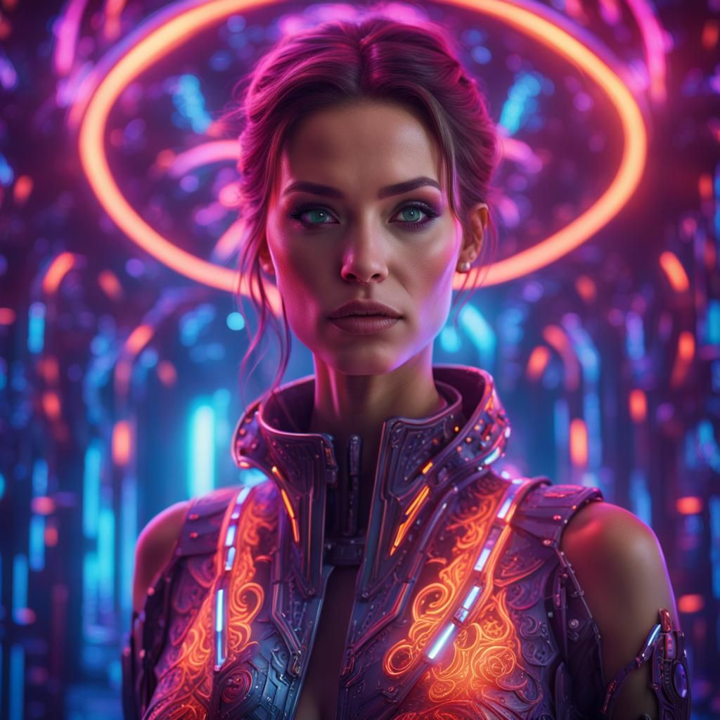 Futuristic Woman in Fluorescent Light, Digital Art