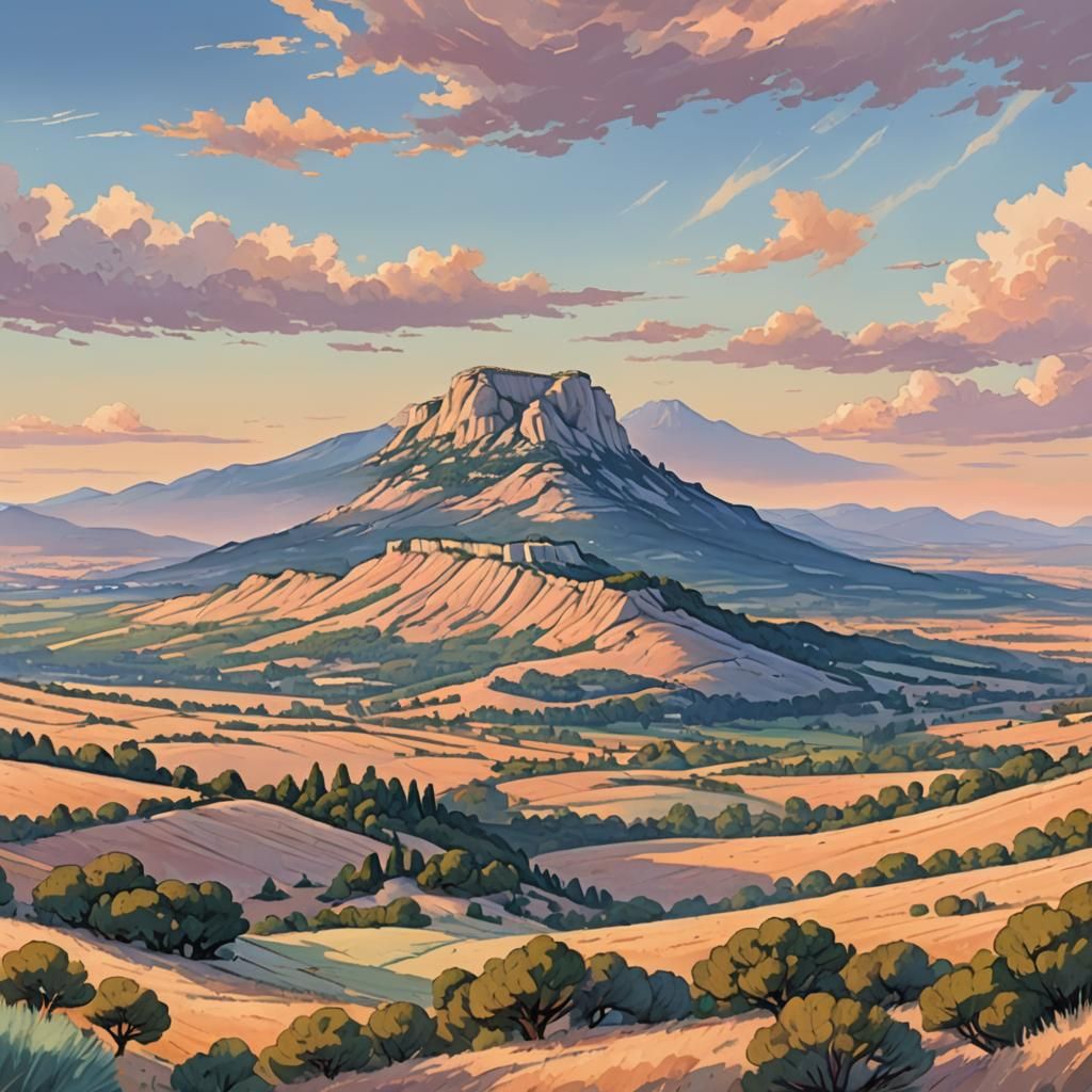 Majestic Mountain Landscape at Dawn in Anime Style