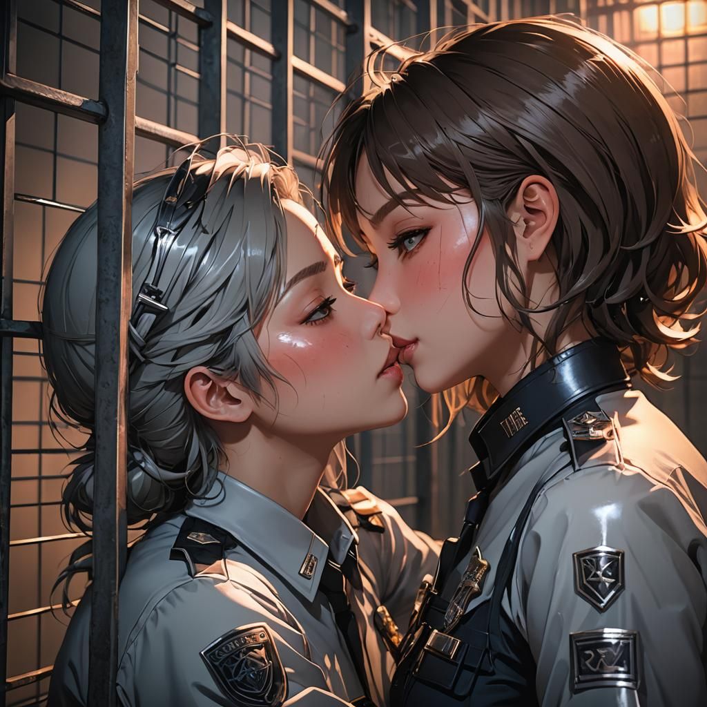 Anime Girl Cop Kissing Prisoner in Cell
