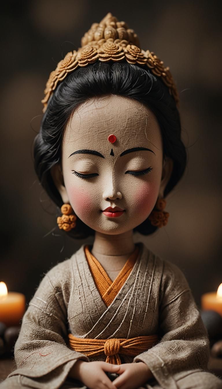 Wool Doll in Buddha Position: Serene Contemplation