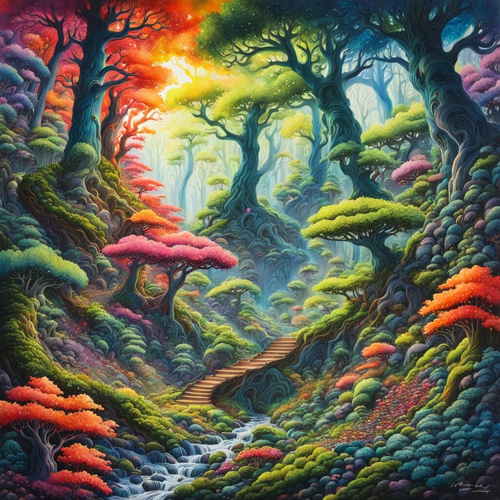 Galactic Manga Forest in Watercolor Style
