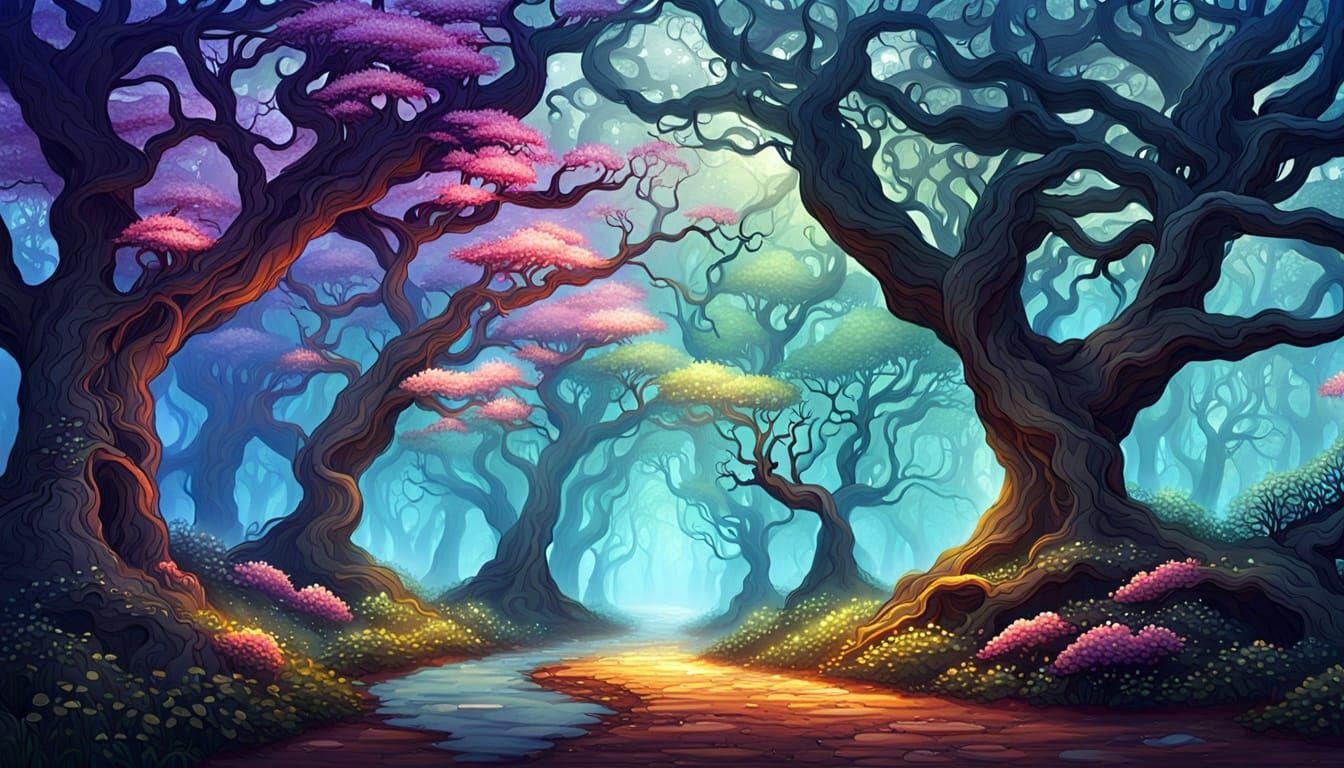 Whimsical Forest Scene in Dreamlike Art