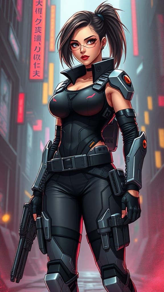 Cyberpunk Mercenary in Futuristic High-Tech Attire