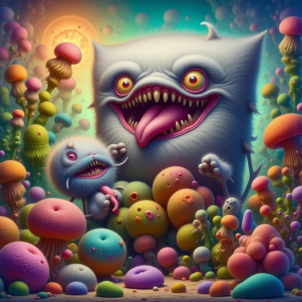 Cute werewolf pillow monster with lots of fur and fluff. <lo...