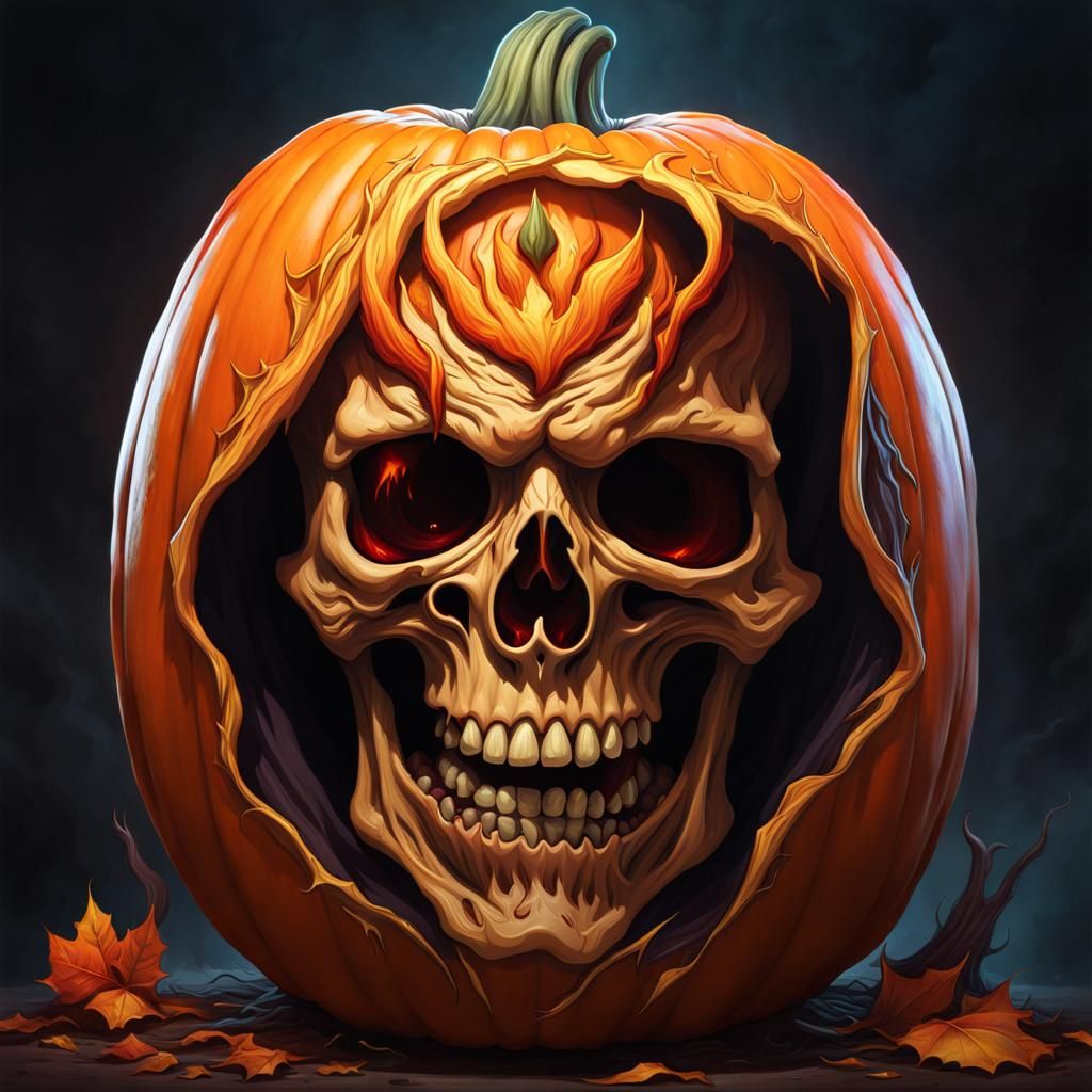 Zombie Pumpkin Grim Reaper in Cartoon Horror Art