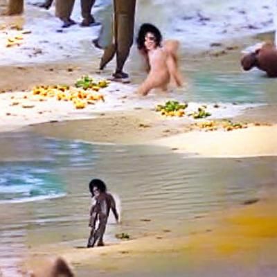 Naked Man on Tropical Beach in Film Style