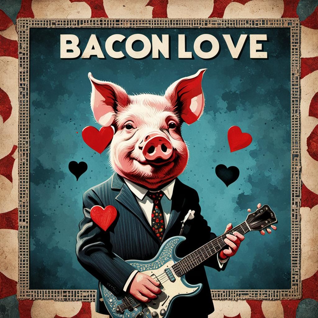 Vintage Album Cover Art: Pig Rocks Guitar