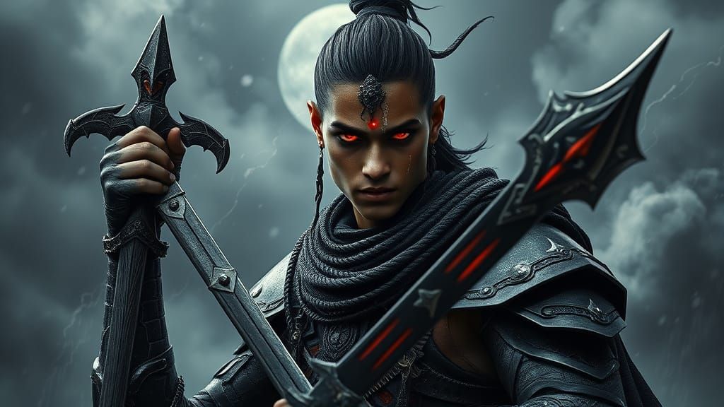 Fierce Warrior with Glowing Eyes in Dark Fantasy Art