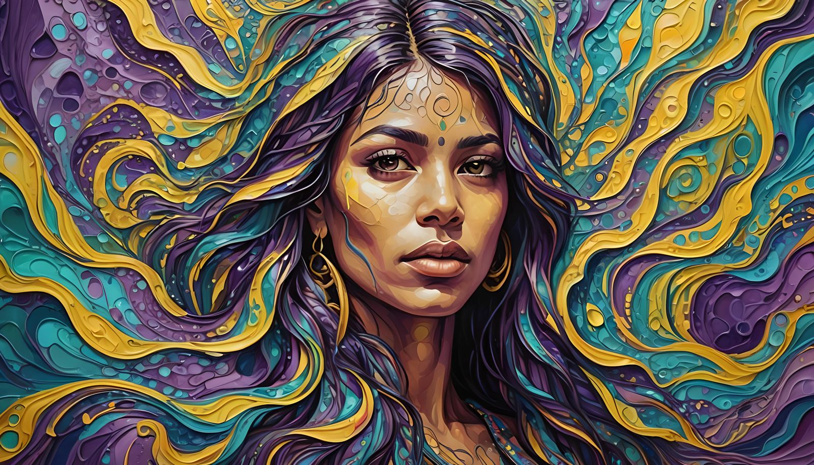 Abstract Colombian Woman in Neo-Impressionist Style