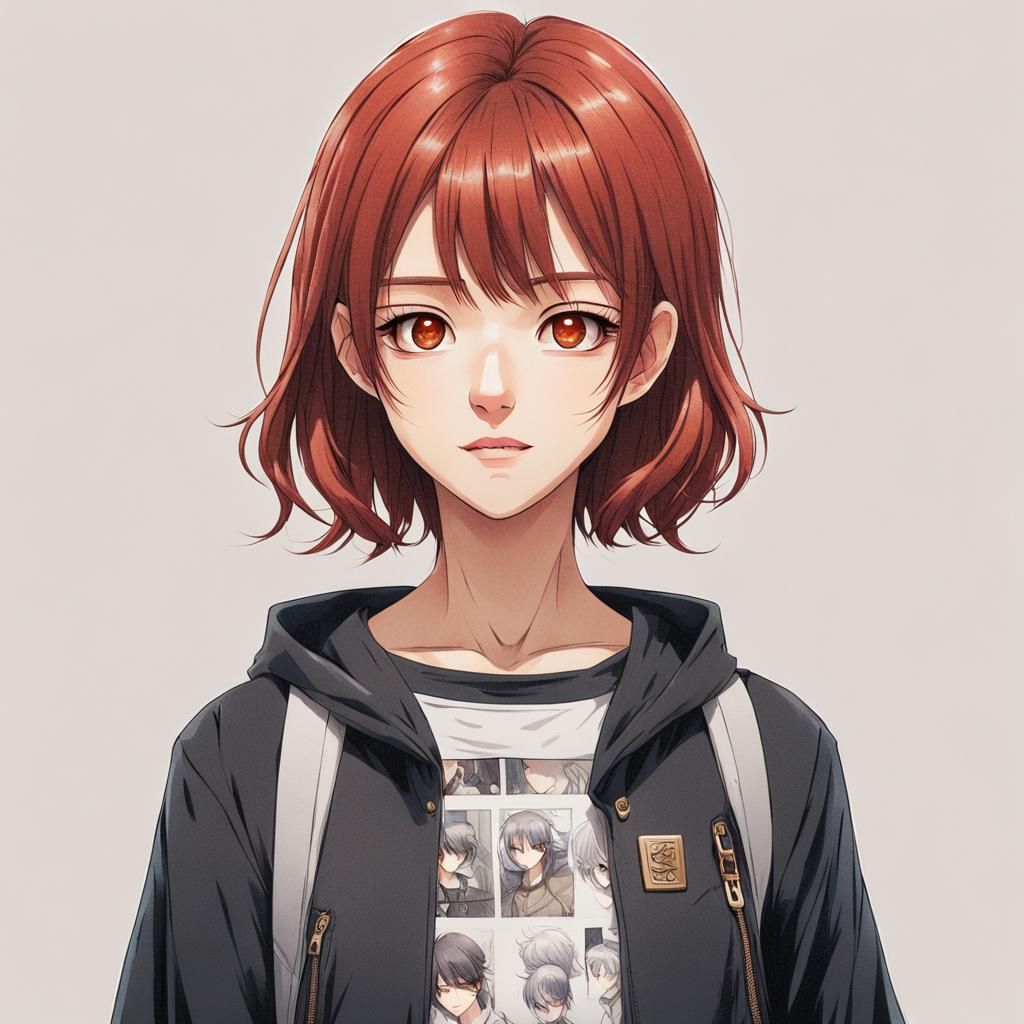 Shojo Manga Style Teenage Girl with Red Hair