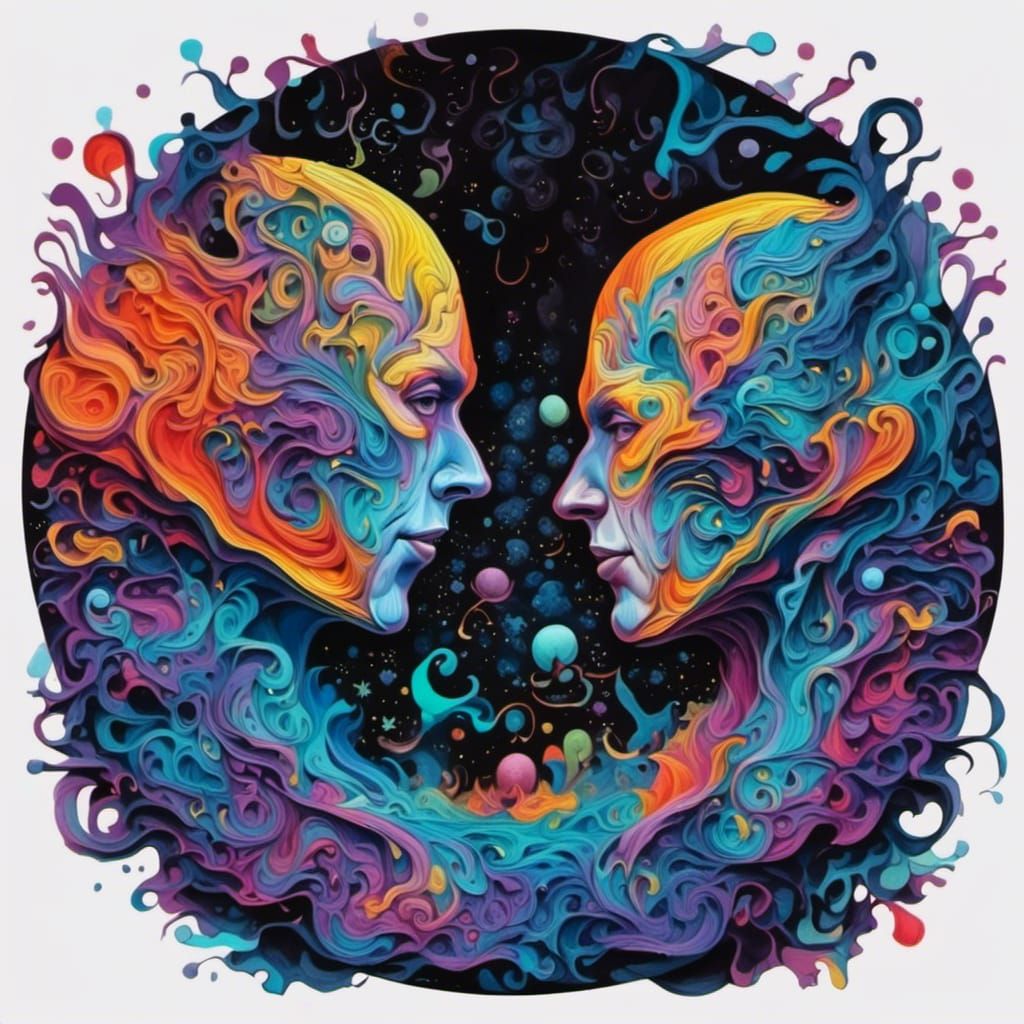 Friends Chatting in Neon Blue Digital Art