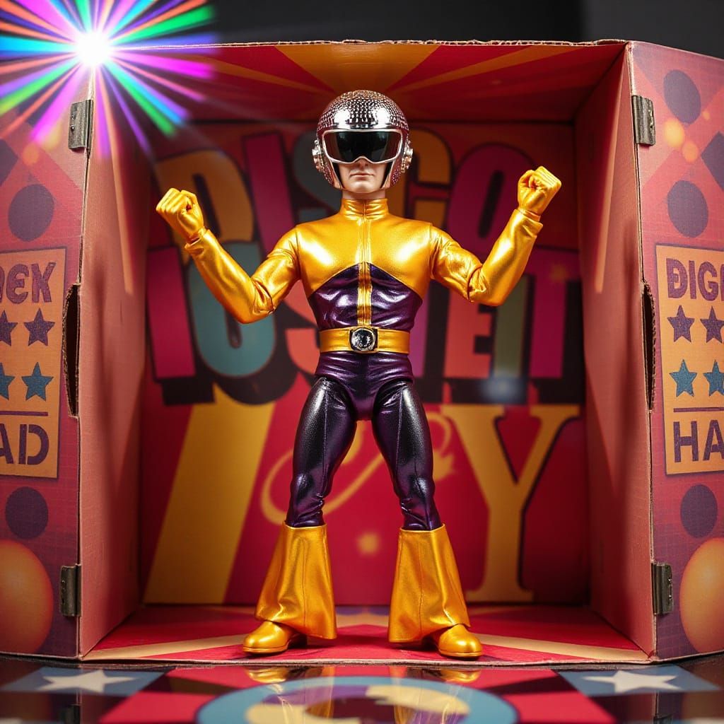 Disco Superhero in a Neon Cardboard Box