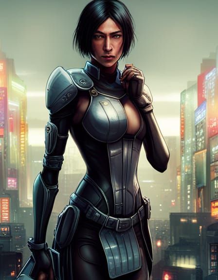 Cyberpunk Armored Woman, Detailed Digital Portrait