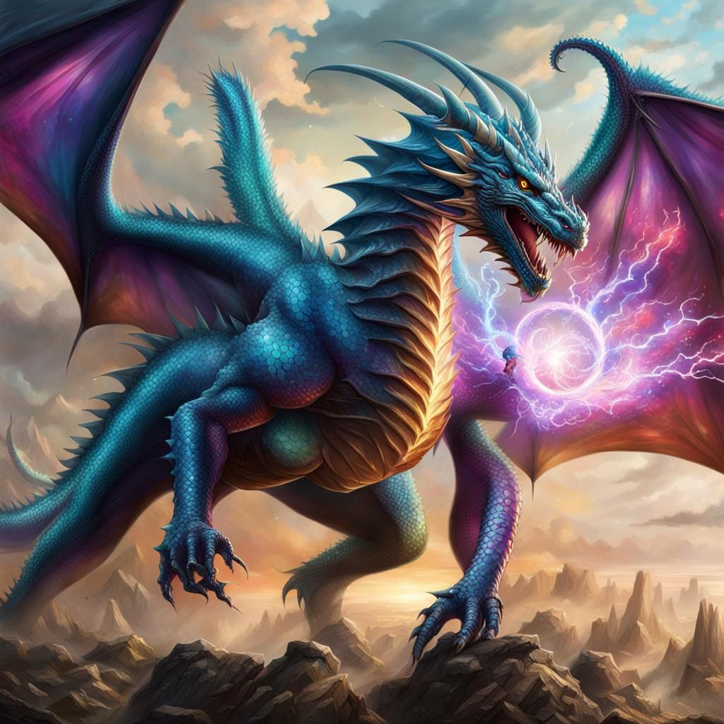 Iridescent Dragon in Epic Battle