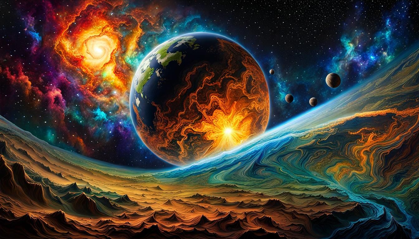 Cosmic Earth Art Masterpiece with Alcohol Ink Effect