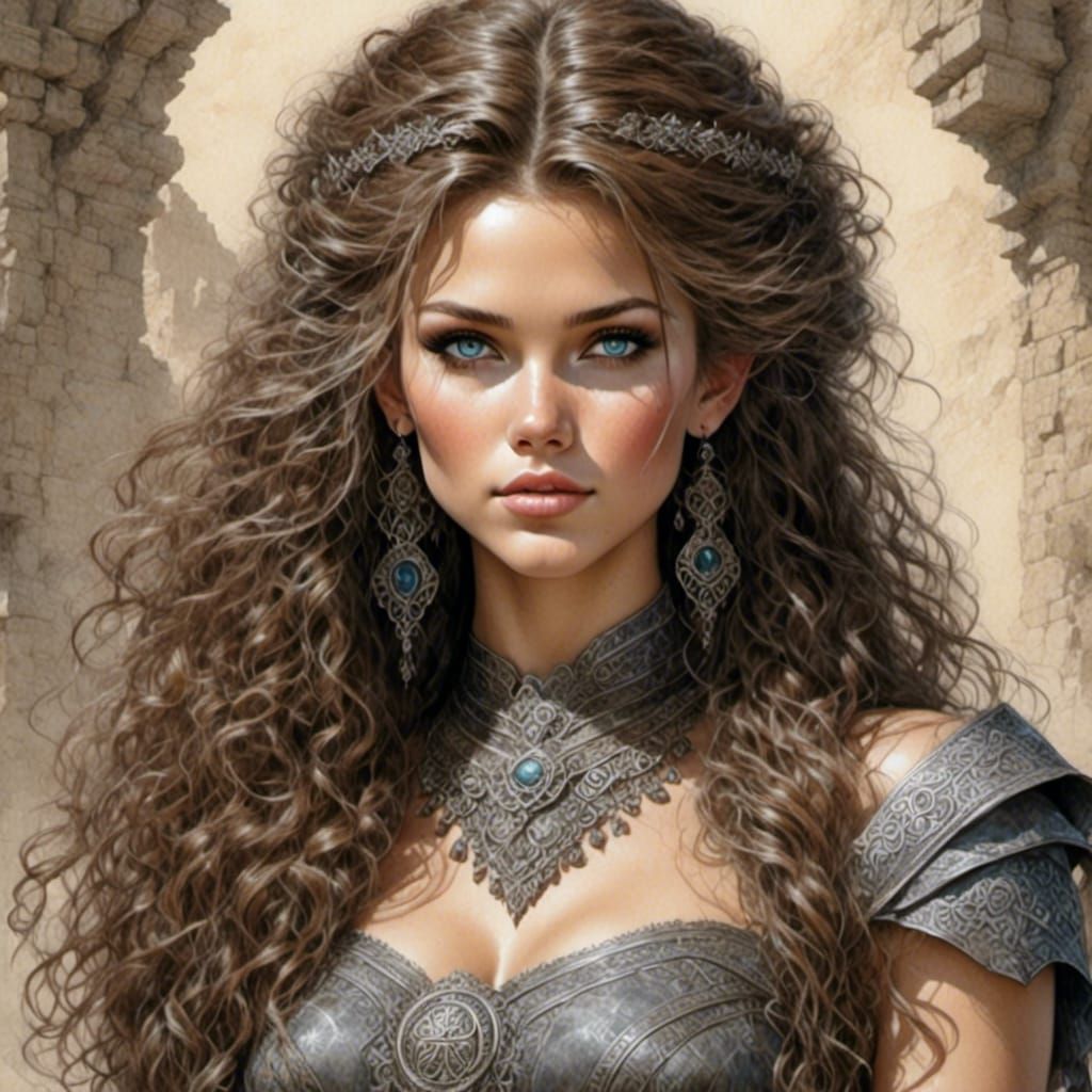 Celtic Pinup Woman in Chalk Art Style