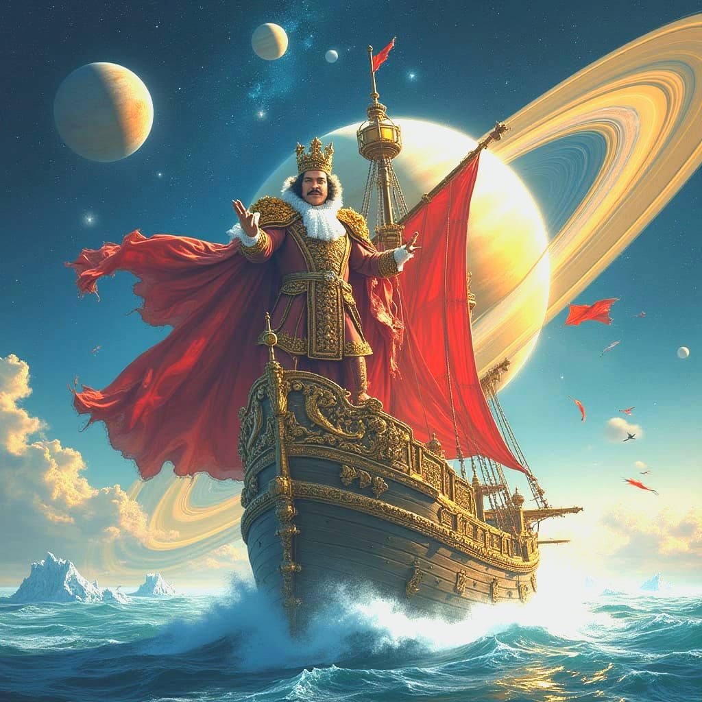 Louis XIV Commands Solar Galleon Through Saturn Rings