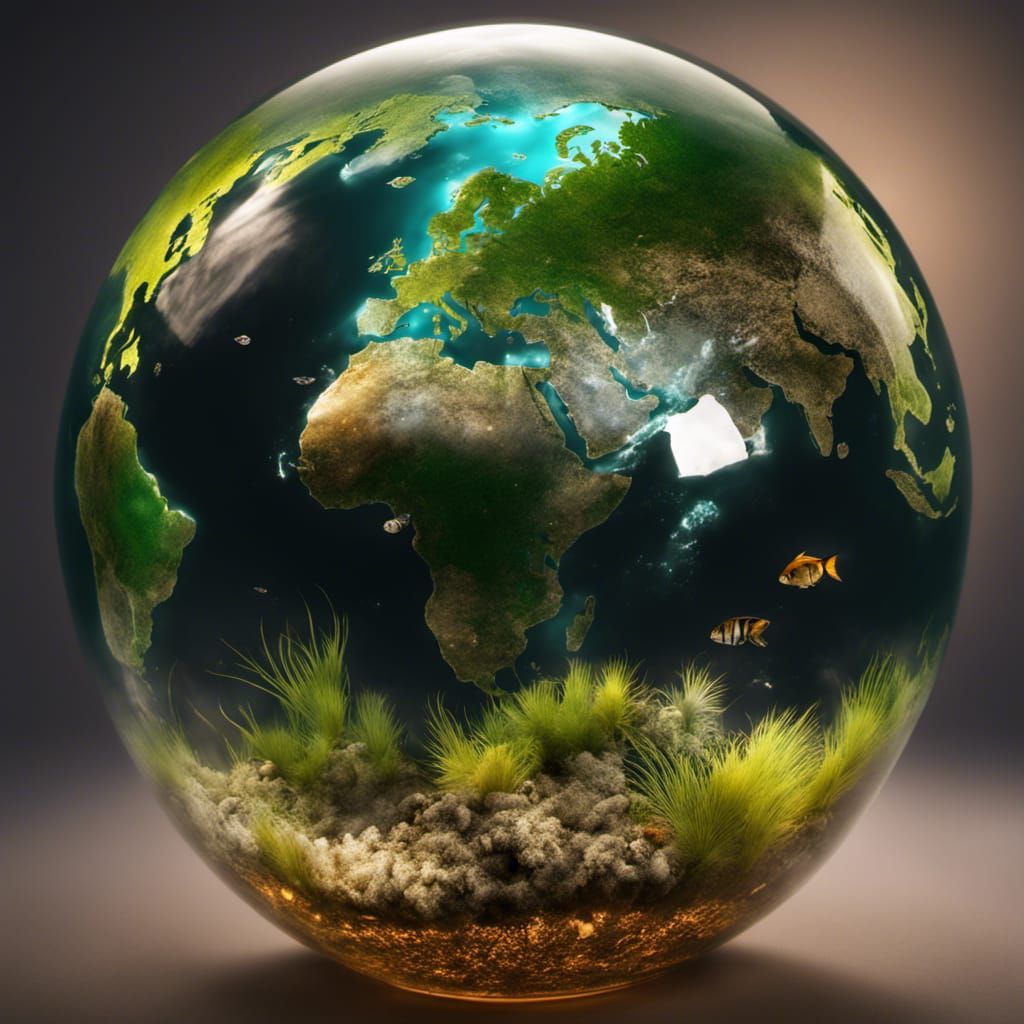 Steampunk Earth in Glass Sphere Above Sunken New York