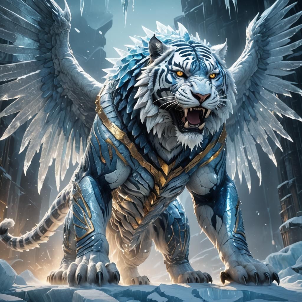 Winged Ice Tiger: Fantastical Concept Art in 8K