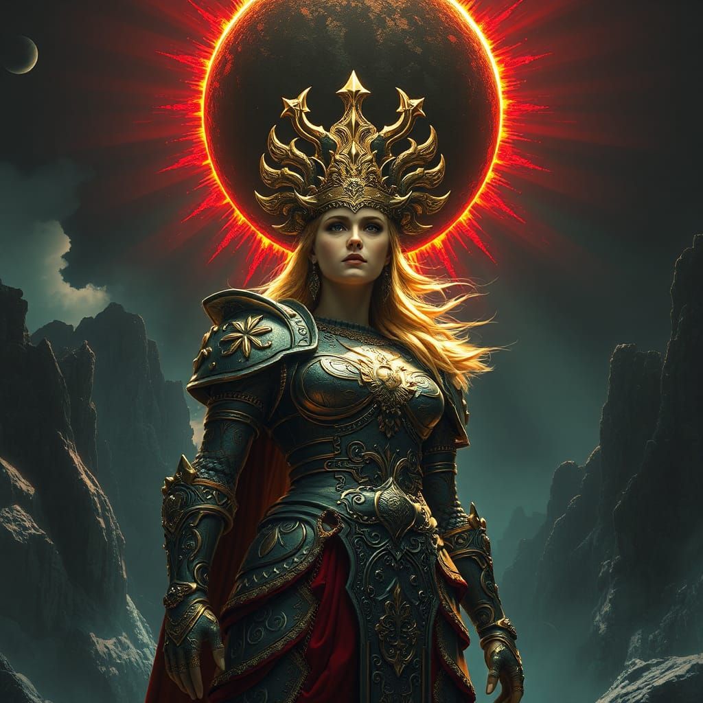 Goddess Freyja Under the Black Sun: Fantasy Concept Art