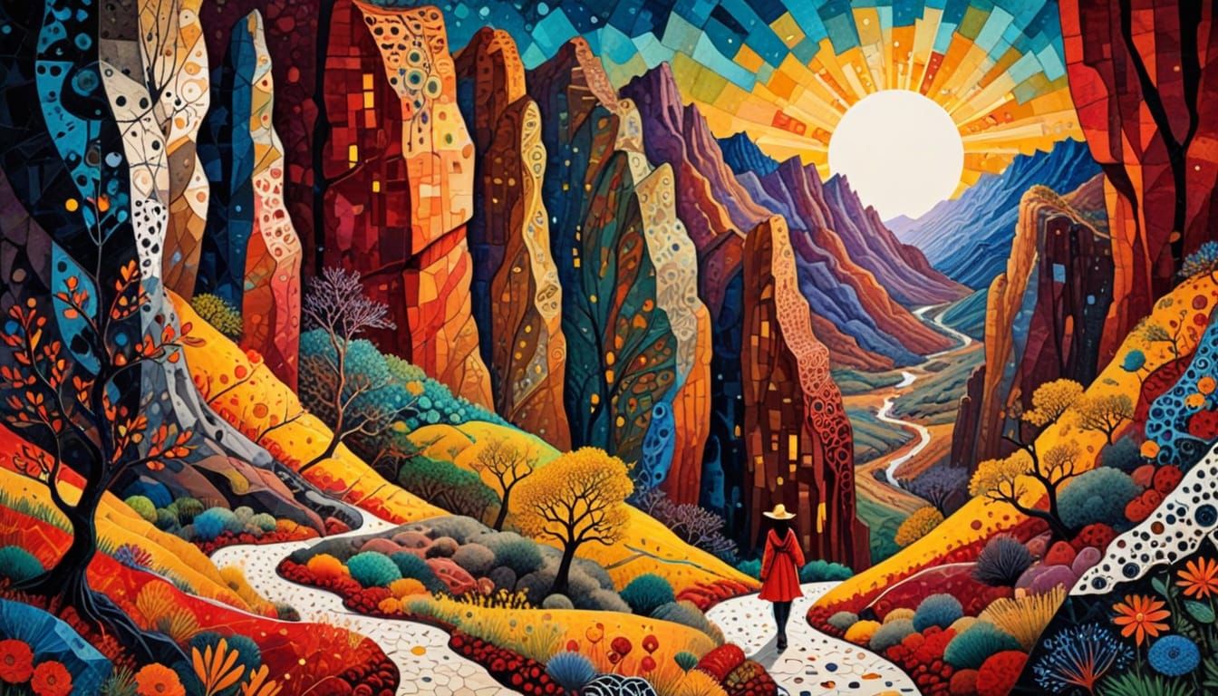 Surreal Canyon Walk in Alcohol Ink Style