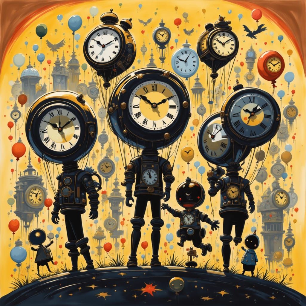 Clockwork City: Silhouetted Figures in a Neo-Noir Metropolis