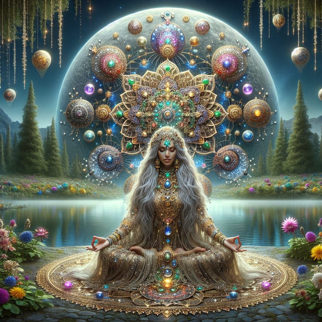 Meditating Woman with Golden Mandala in 8K