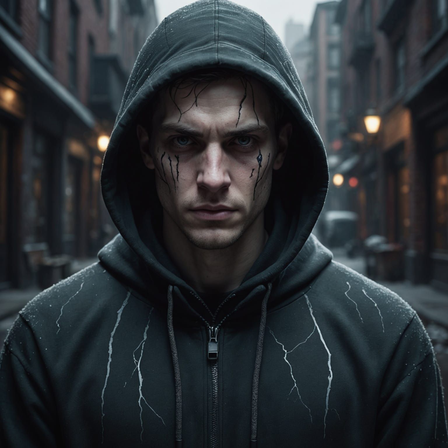 Hooded Man with Pale Skin: Detailed Fantasy Art