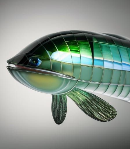 Alien Trout Encased in Silver Crystal: Hyperrealistic Photo