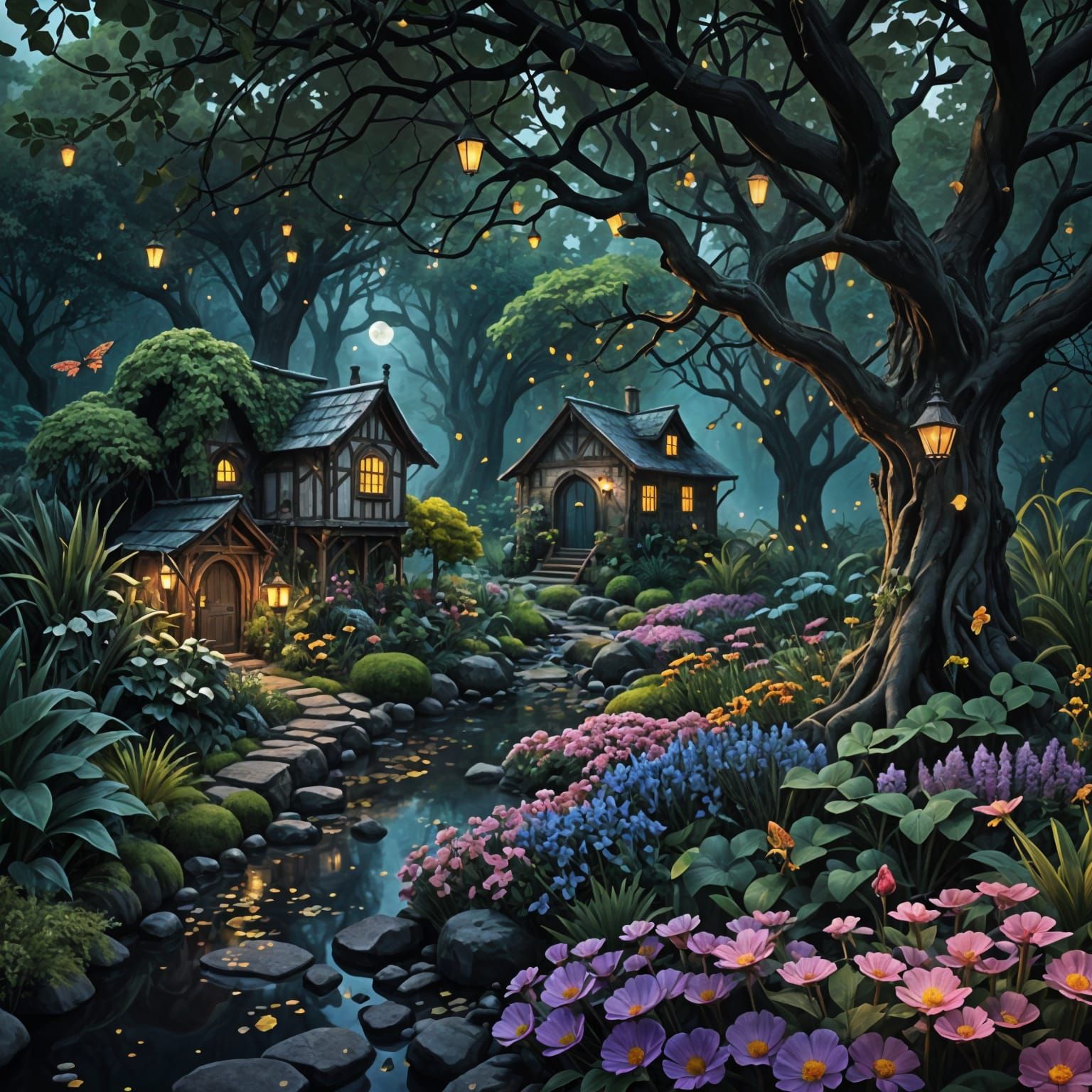 Magical Potting Shed in Flower Field at Sunset