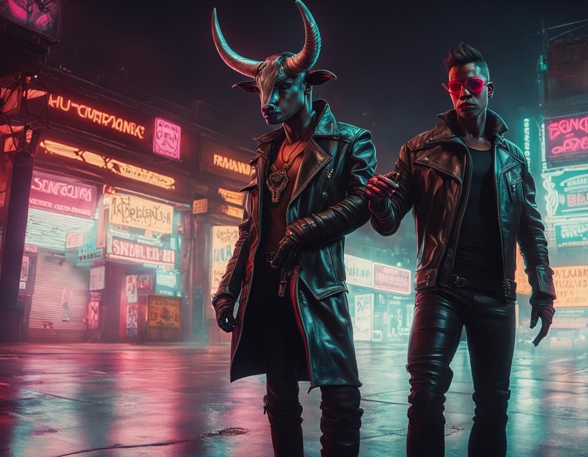 Androgynous Minotaur in Cyberpunk 2099 Style