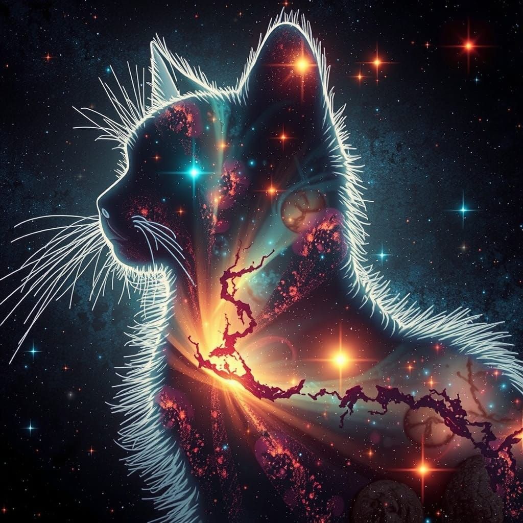 Wolf Silhouette in a Vibrant Galaxy with Sparkling Constella...