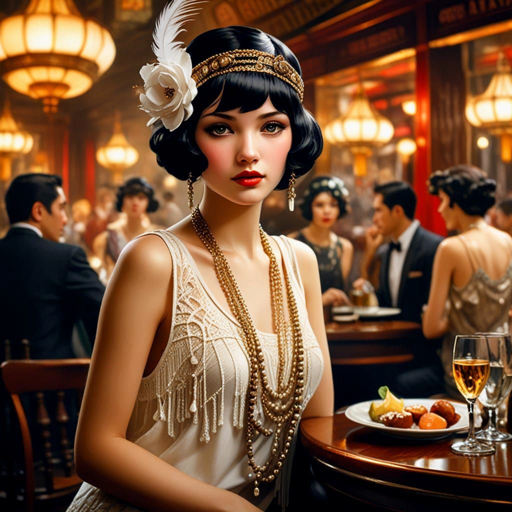 Glamorous Fantasy Flapper in a Vibrant Speakeasy