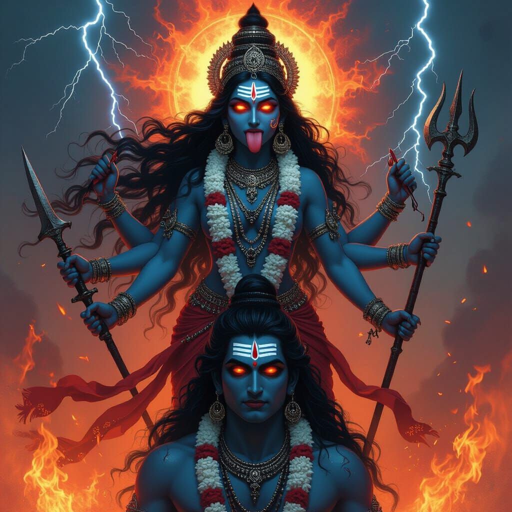 Devi Mahakali: Fierce Goddess in Dark Fantasy Style