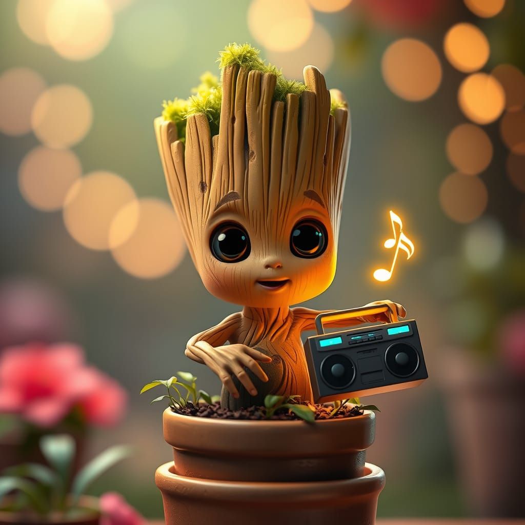 Baby Groot Inspired Tree Creature in Candy Art Style