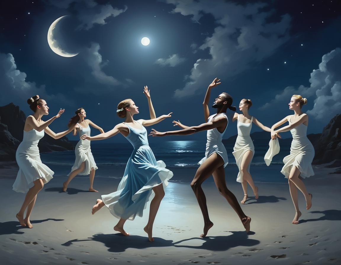 Surreal Moonlight Dance in Massurrealism Style
