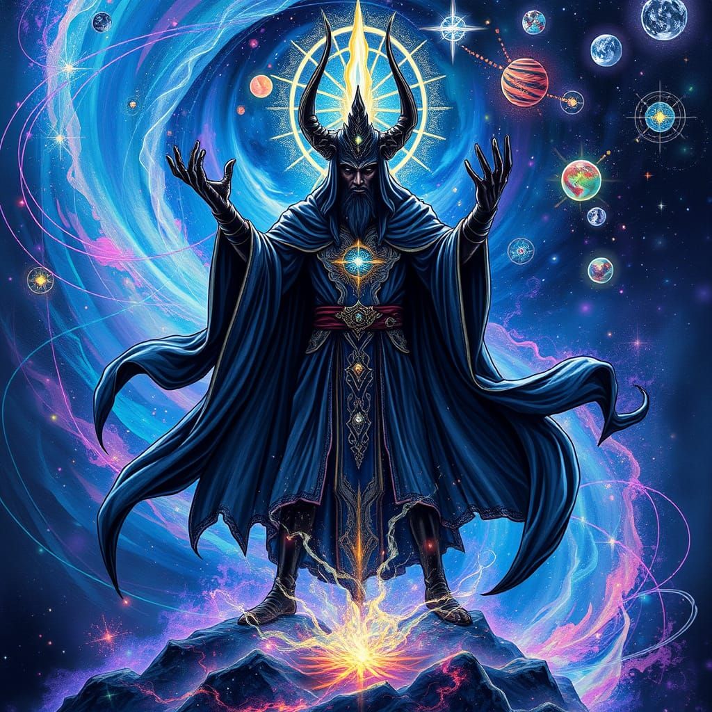 Mystical Sorcerer Dormamu in Shimmering Cosmic Vortex