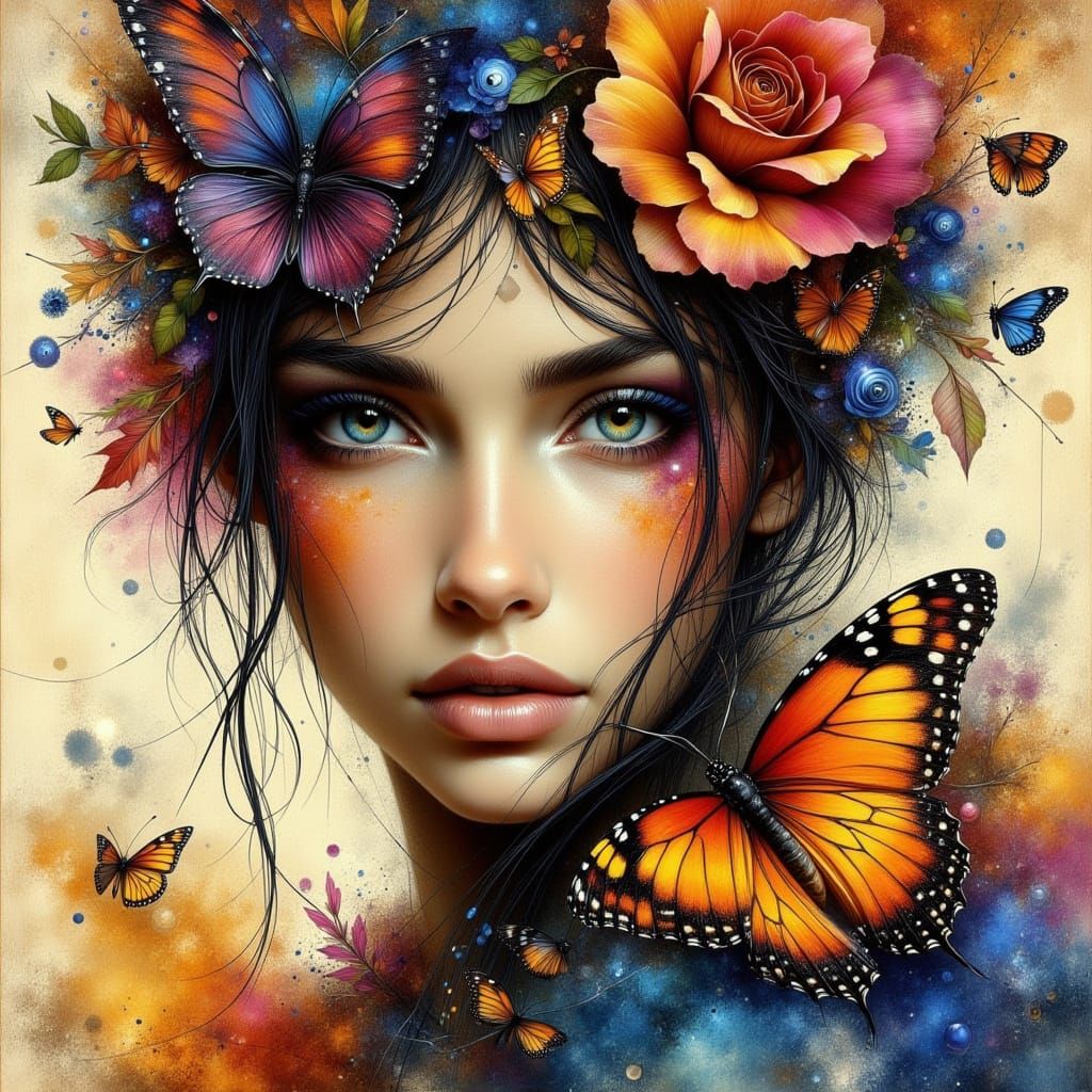 Autumn Butterfly Woman Face Abstract Art
