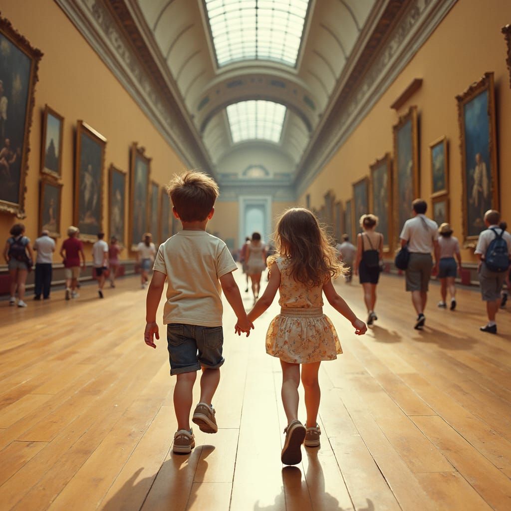 Louvre Twins: A Hockney-esque Art Adventure