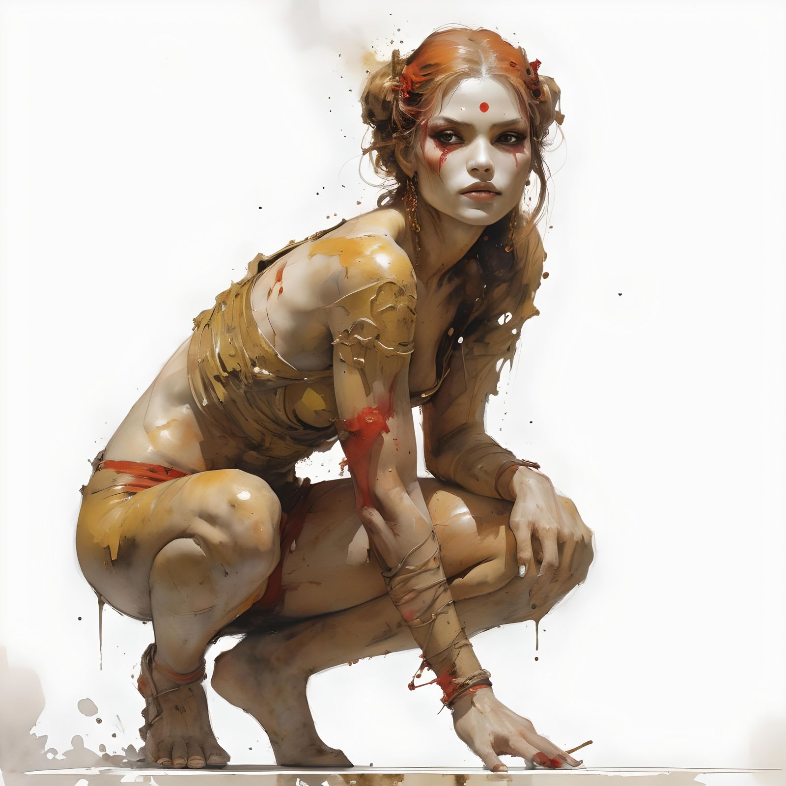 (demon woman) Painting by Pino Daini (splash art , ink drawi...