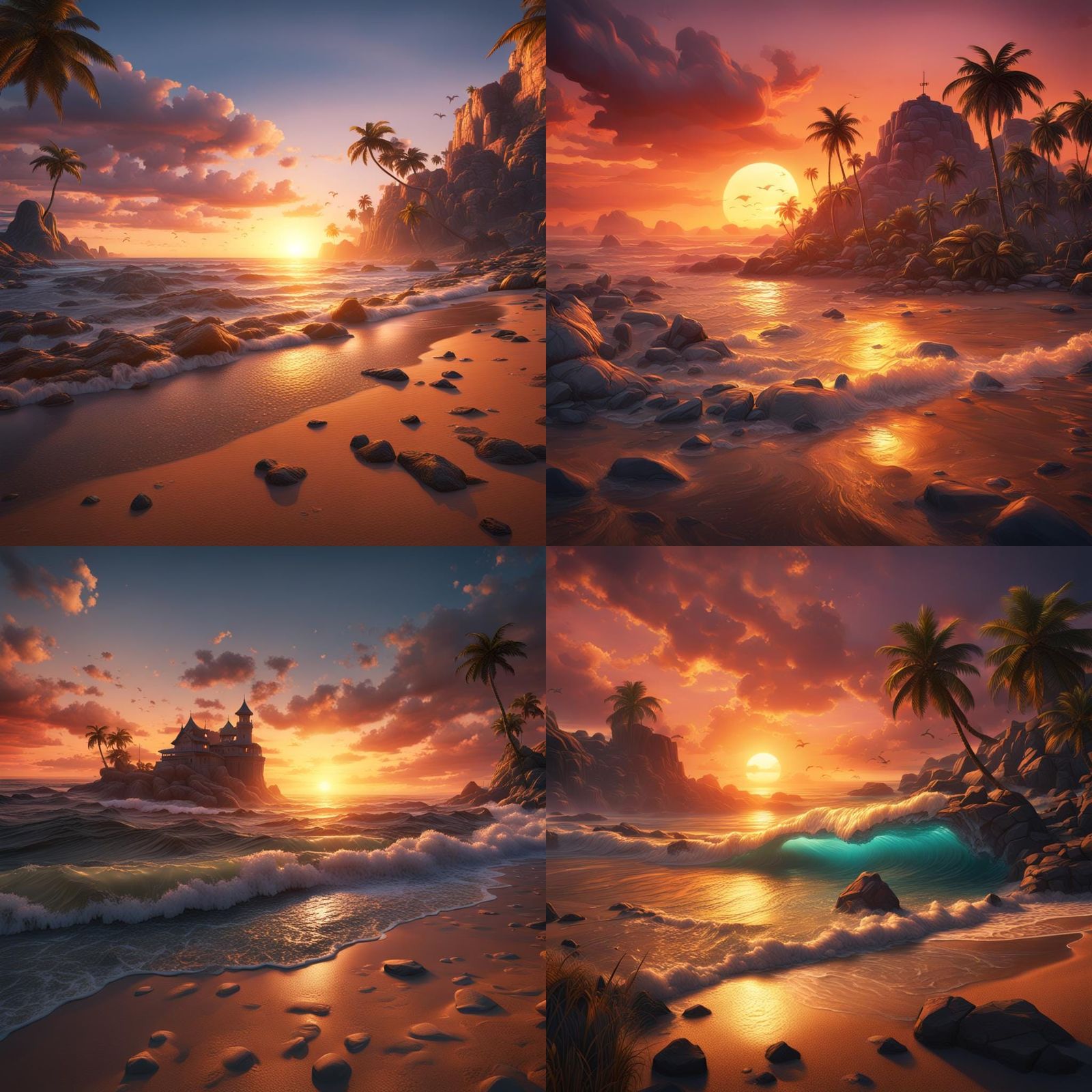 Beach Sunset in Detailed Matte Painting