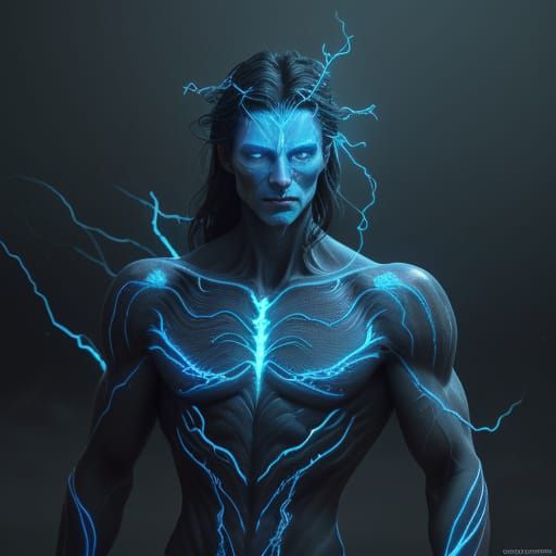 Surreal Bioluminescent Man with Cracked Earth