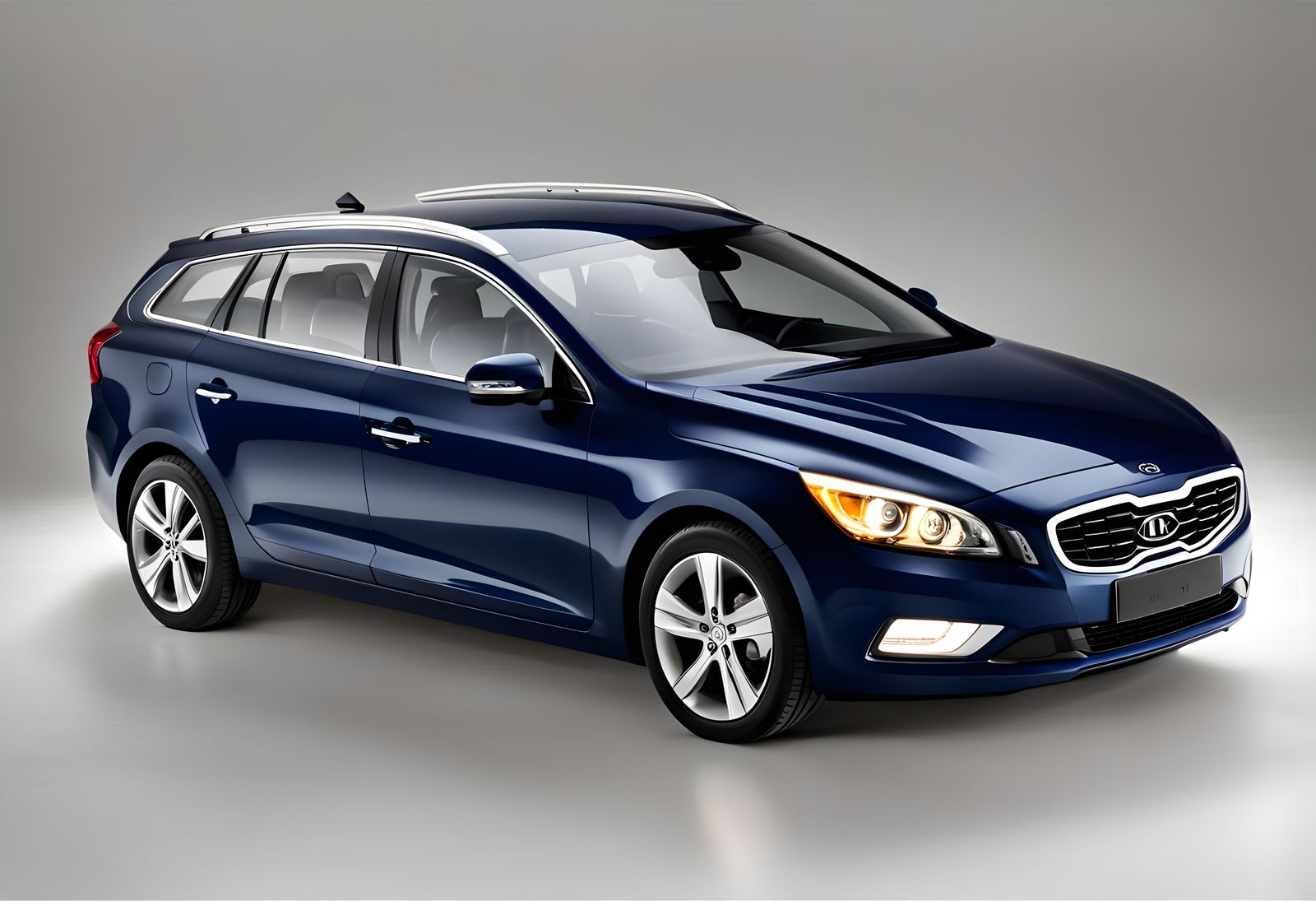 Elegant Dark Blue Mid-Size Wagon on White Background