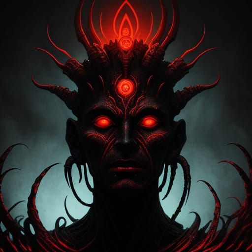 Ethereal Bloodlit Deity in Dark Fantasy Portrait
