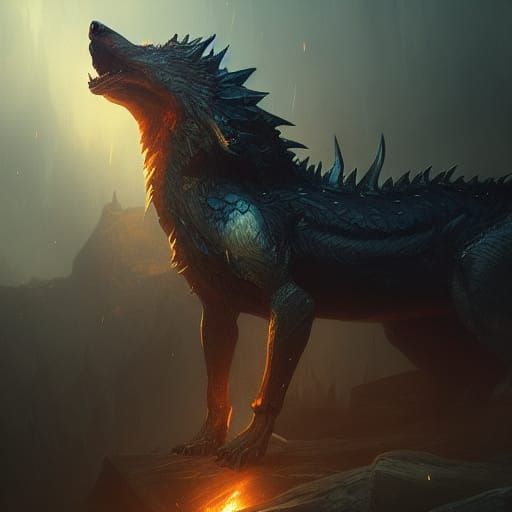 Wolf Dragon in Dark Fantasy Style, 8K